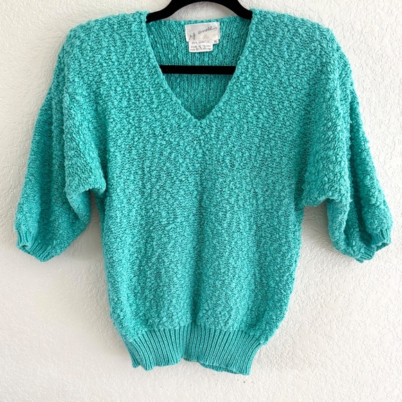 Vintage J.G. Arnold Textured Bouclé Sweater – Turquoise – Size M - Picture 2 of 6